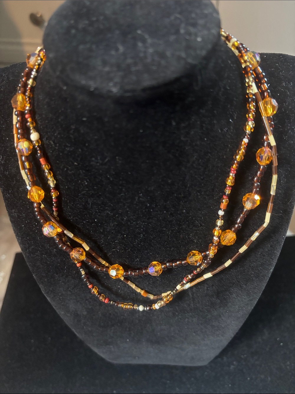 Amber Multi-Strand Glass Bead Necklace - Women Jewelry